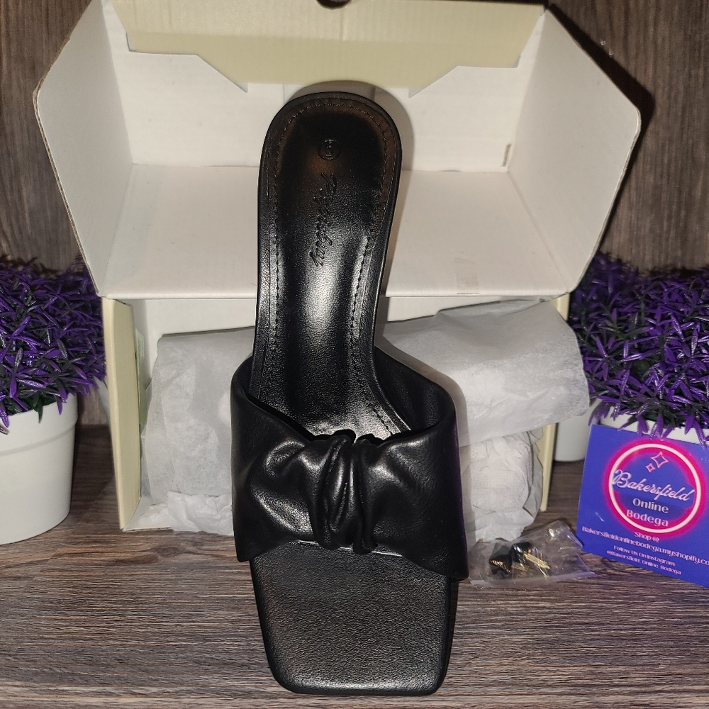 Ruched Squared Opened Toed High Heels Dress Pump Sandals Black size 6 - Picture 12 of 13